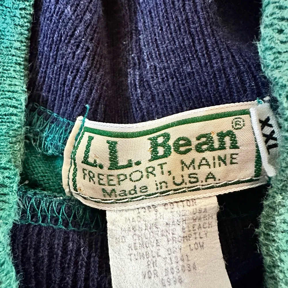 Vintage 90’s USA L.L. Bean Men's Teal and Navy Crewneck Sweater